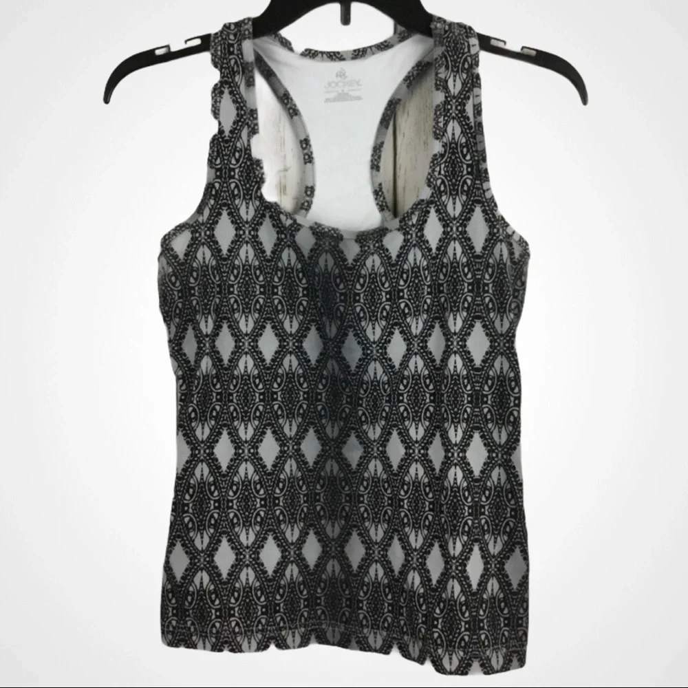 Jockey Womens Grey Black‎ Geometric Damask Racerback Tank Top Shelf Bra Small